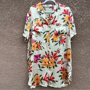 Vintage Victoria's Secret Tropical Floral Print Pajama Top Soft Satin Silk Feel